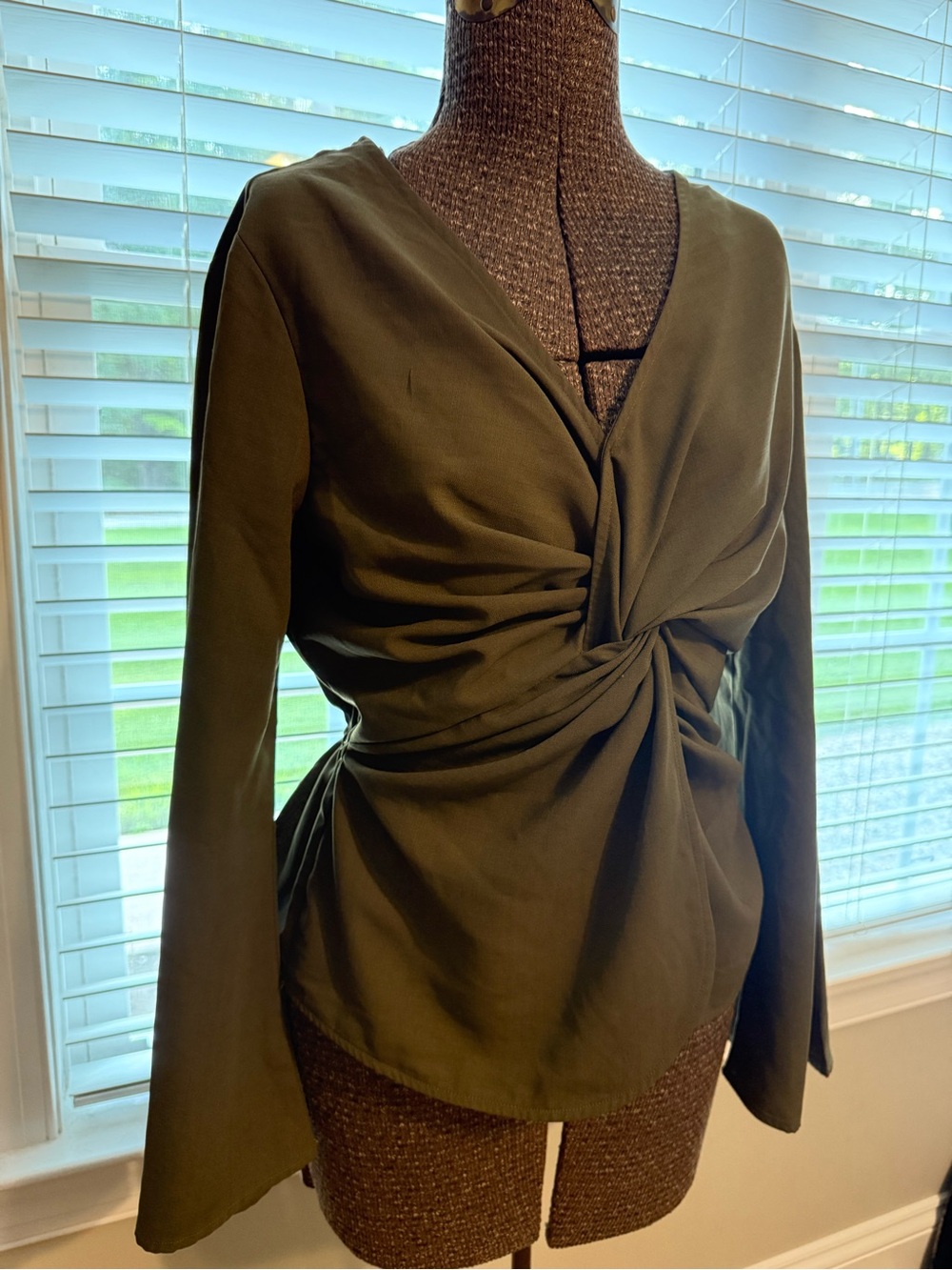 FAVLUX Olive Green Twist-Front Blouse